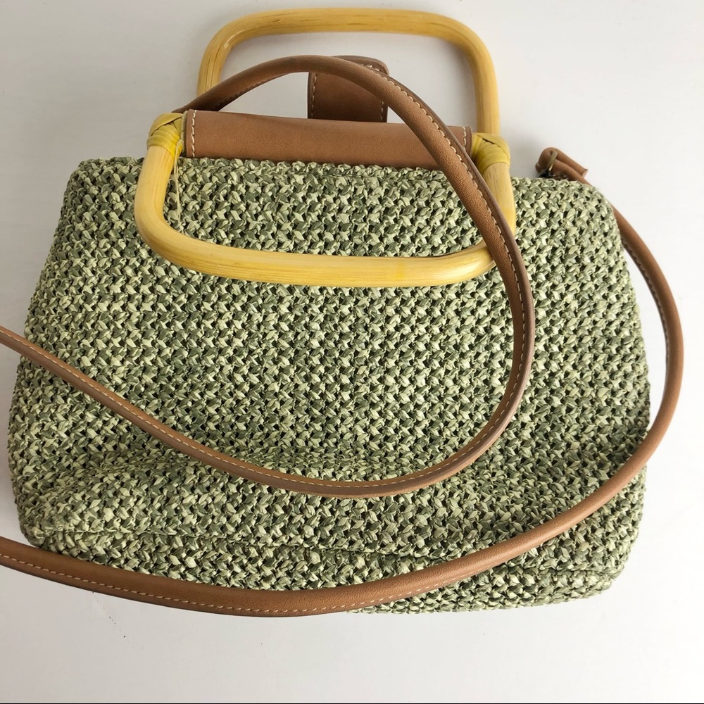 Fossil Yellow Handle Green Weave Bag - Picture 3 of 7
